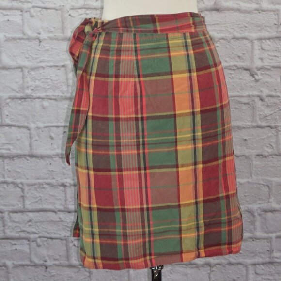 Vintage 90s J. Crew Cotton Plaid Wrap Skirt Small - Picture 4 of 7